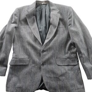 Savile Row Bon Marche Blazer Mens 44L Gray Herringbone Sport Coat Made in USA
